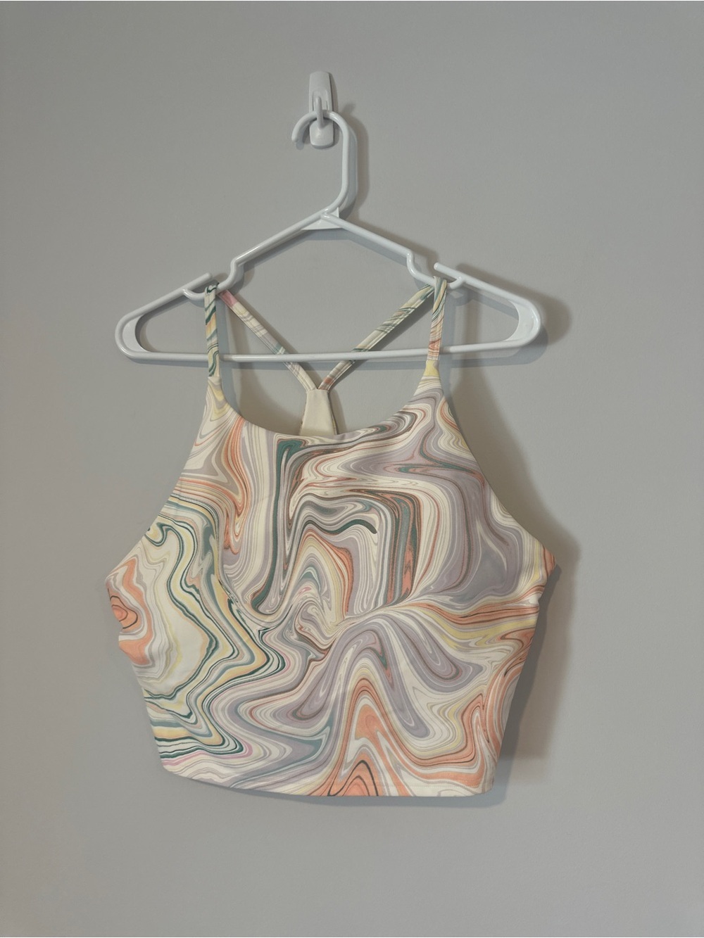 Old Navy PowerSoft Marble Print Racerback Tank – Pastel Workout Top (XL) - Picture 2 of 8